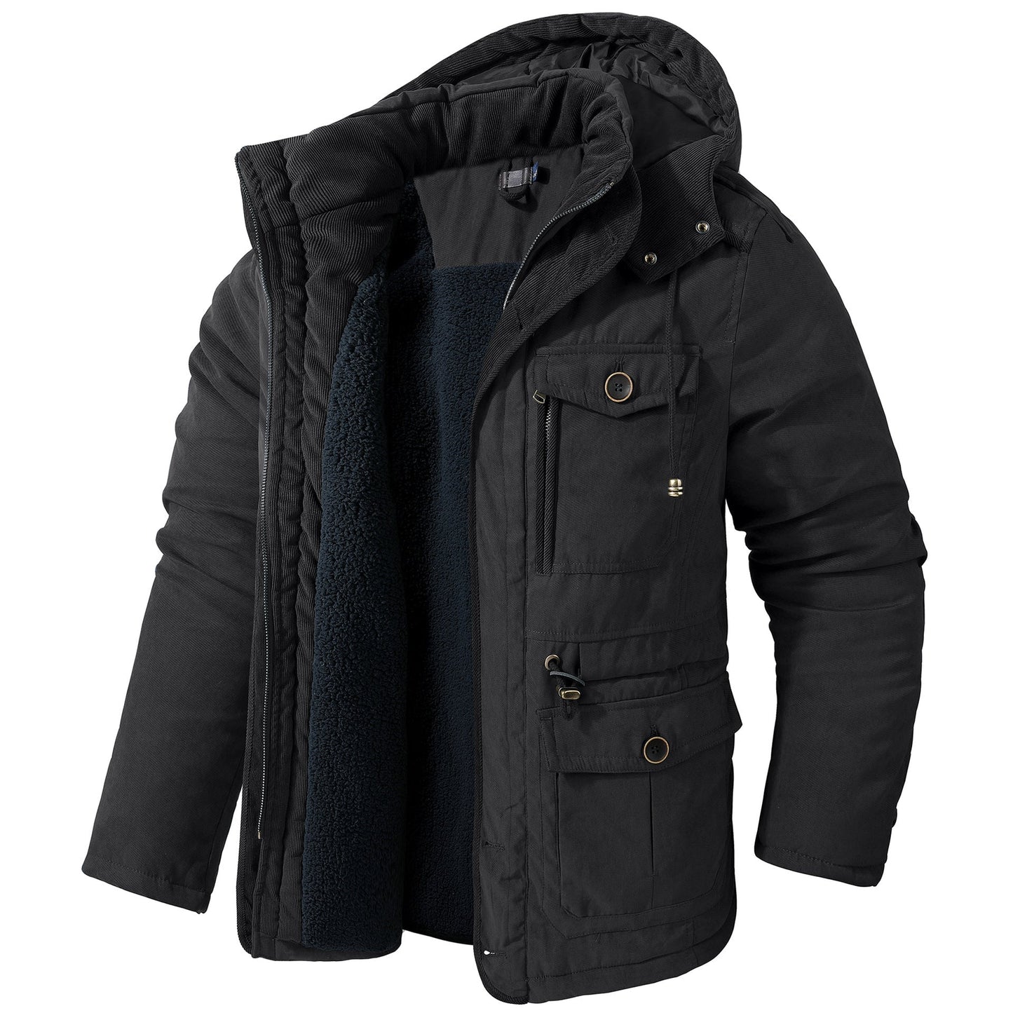 Street-wave Winter Jacket For Men With Hood Insulated FleeceLined Multi Pocket Comfort