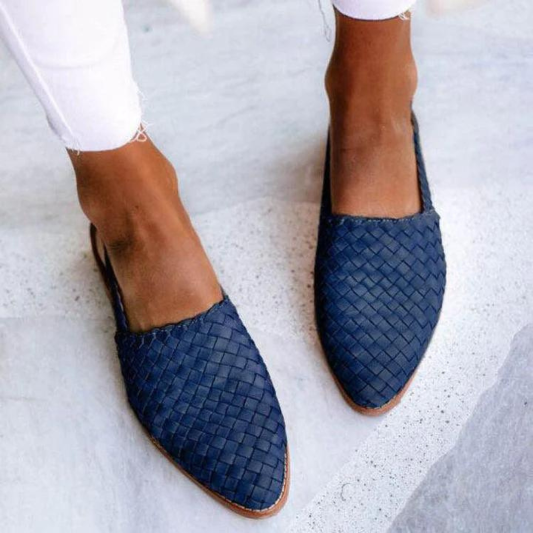 Women's Woven Ballerinas with Vegan Leather and Classic Design