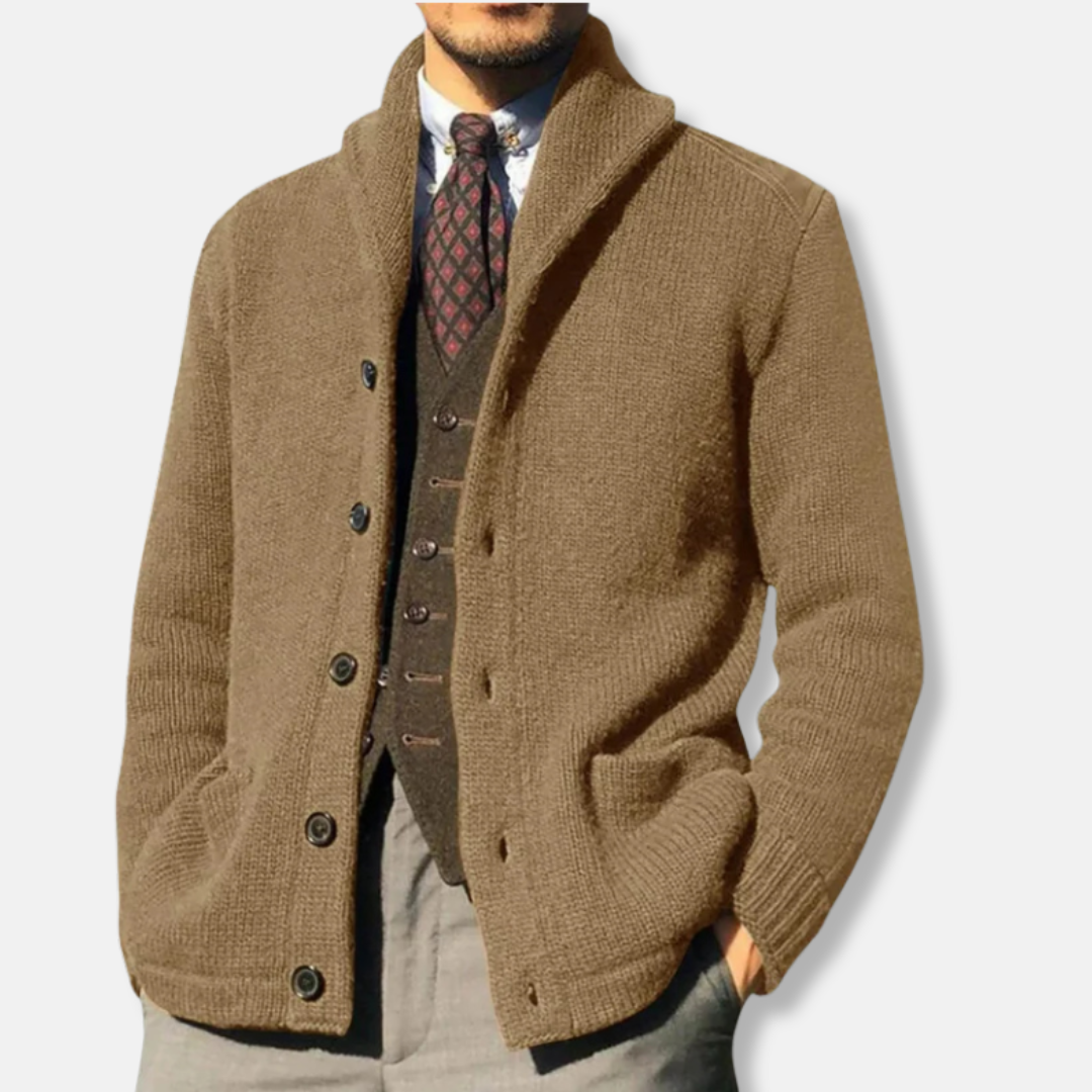 Street-Wave Mens Wool Cardigan Regular Fit With Shawl Collar Button Front