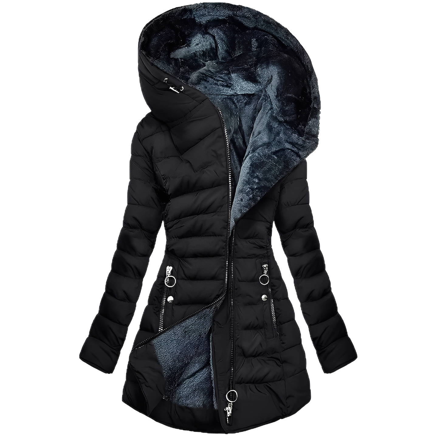 Street Wave Women's Hooded Puffer Coat With Faux Fur Lined Hood For Warm Winter Comfort