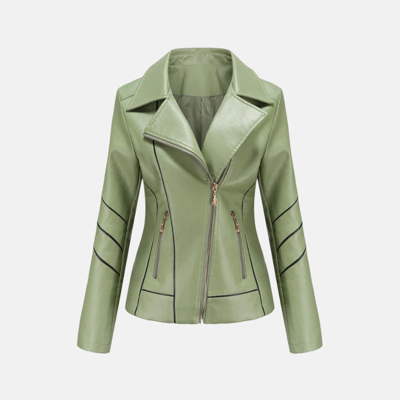 Women's Motorcycle Jacket Street Wave Slim Fit Cropped Faux Leather