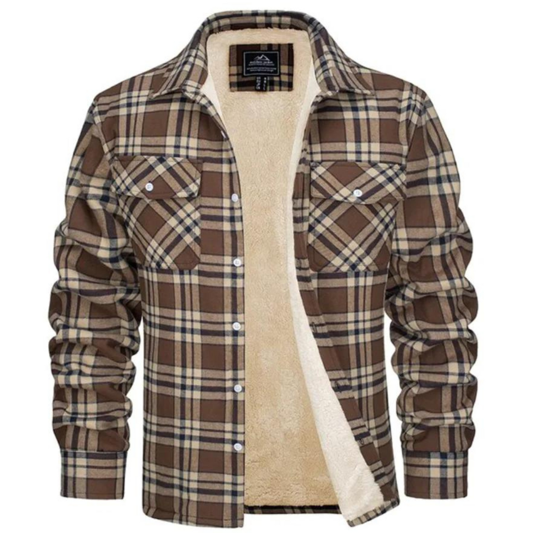 Street-wave Lumberjack Jacket For Men With Warm Sherpa Lining Durable Plaid Flannel