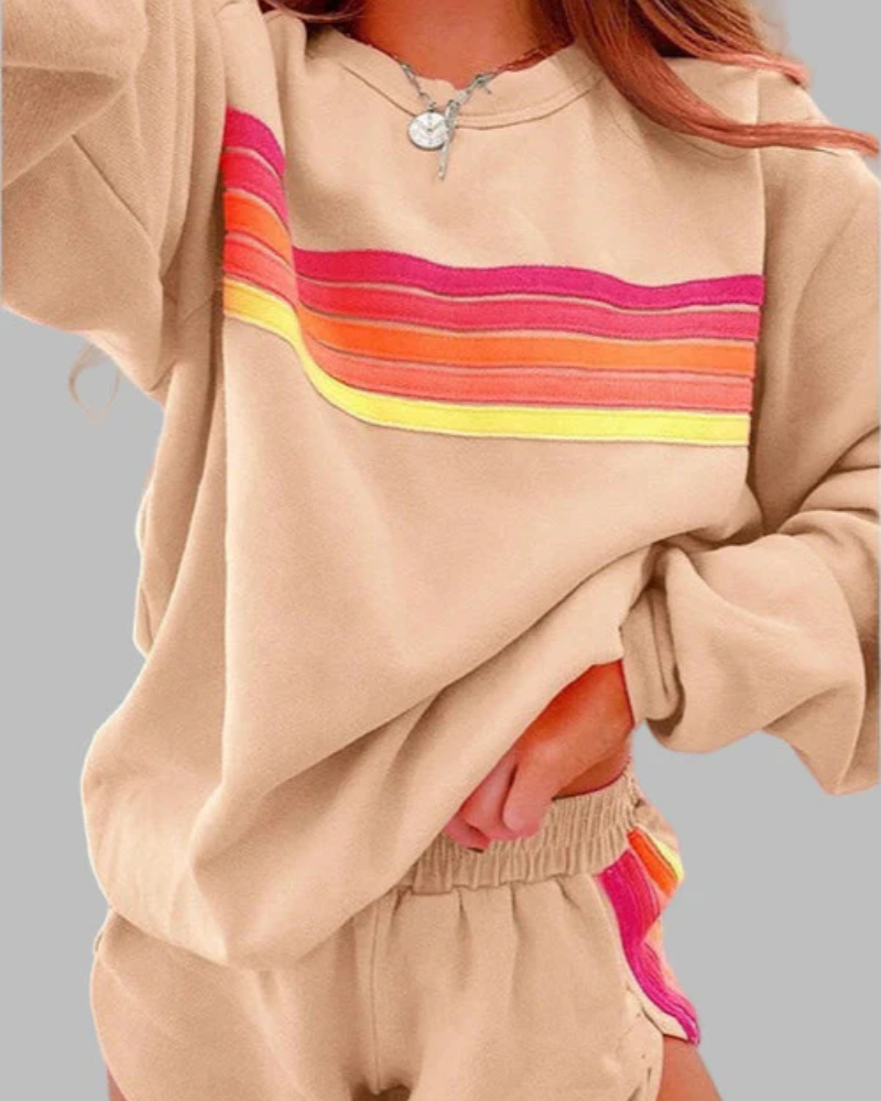 Street-wave Striped Pajama Set for Women Cozy Relaxed Fit Sleepwear Colorful Stripes