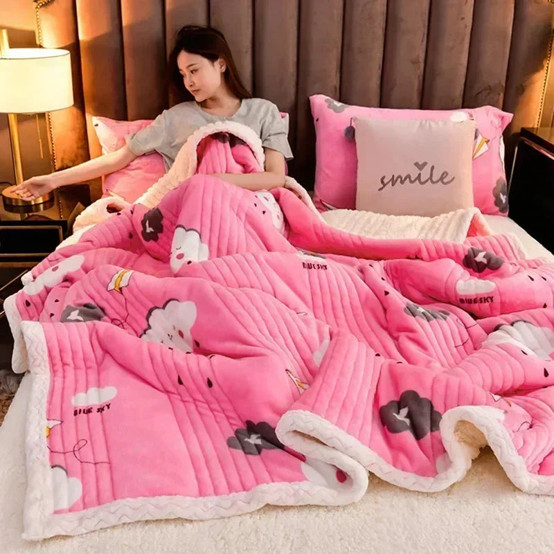 Cozy Floral Sherpa Throw Blanket