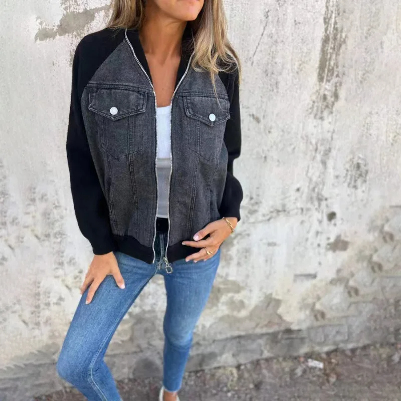 Avelena Bomber Jacket for Women With Pockets Soft Cotton Blend Comfortable Everyday Wear Street Wave