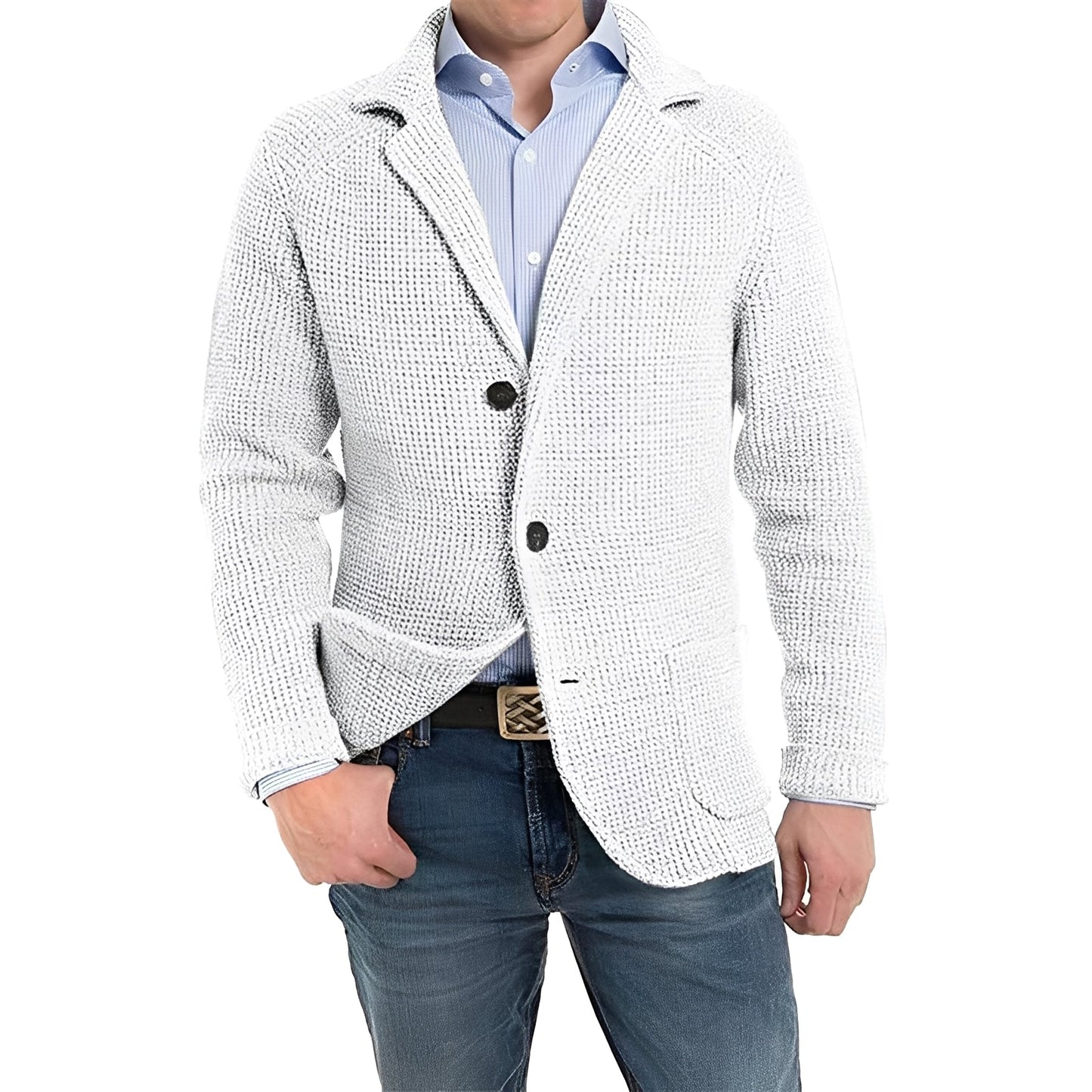 Street-wave Knit Blazer For Men With Patch Pockets All-Season Elegant Versatile Jacket
