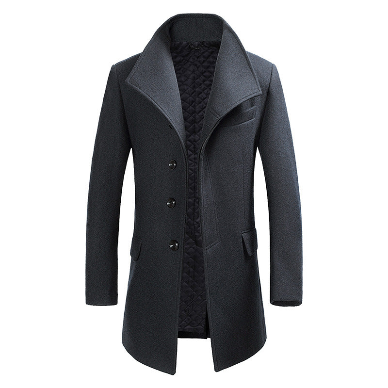 Street Wave Mens Long Wool Coat One Button Elegant Overcoat For Timeless Style And Warmth