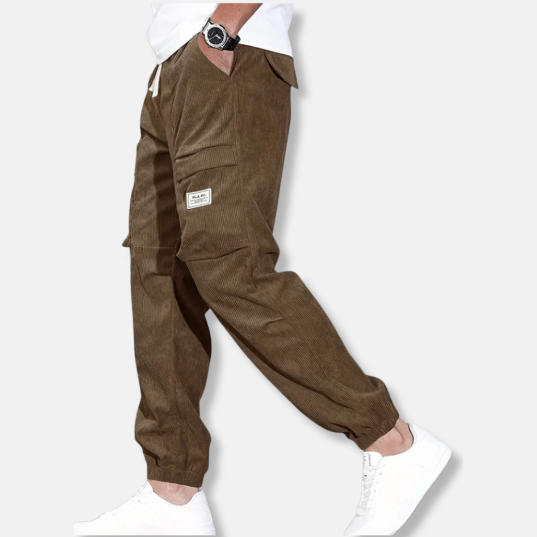 Street-Wave Mens Corduroy Pants Loose Fit With Tapered Leg Adjustable Waist And Elastic Cuff