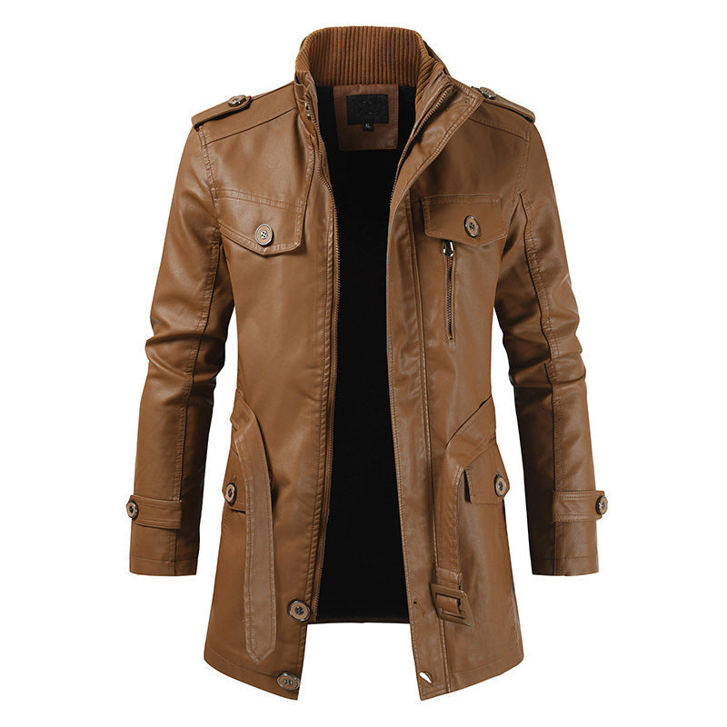Streetwave Long Leather Coat For Men Premium Durable Classic Design Jacket For Modern Gentlemen