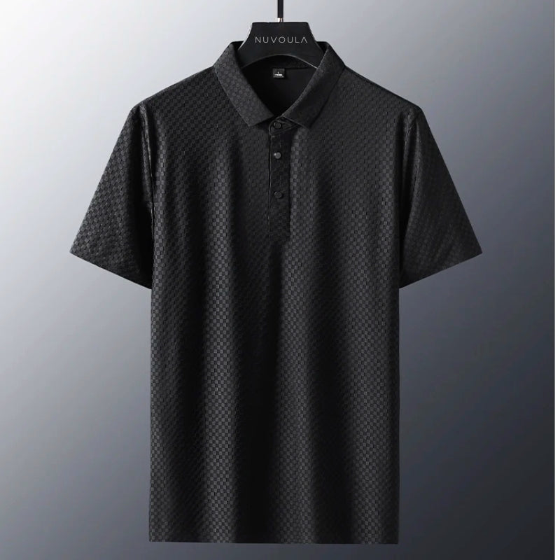 Delmon Men's Lightweight Stretch Polo Shirt With Breathable Checkerboard Pattern For Casual To Smart Casual Wear