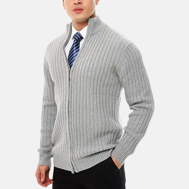 Street-Wave Men's Knit Blend Cardigan With Full Zip Stand Collar Smart Casual