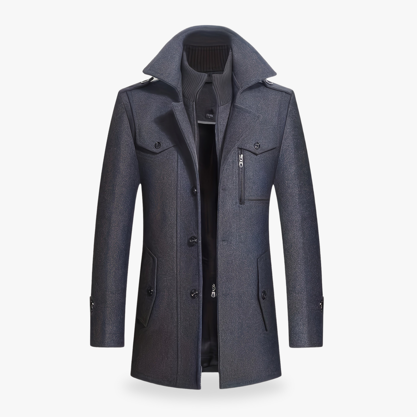 Street-Wave Mens Premium Wool Blend Coat With Hidden Zipper