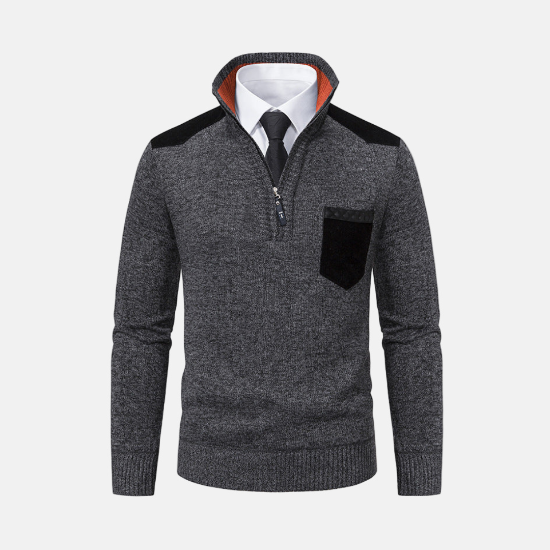 Mens Knit Blend Pullover Sweater With Stand Collar And Quarter Zip For Smart Casual Wear