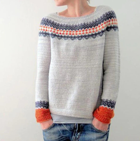 Street-wave Women's Retro Pullover Knit Sweater With Forest Tree Pattern Warm Cozy Winter Wear