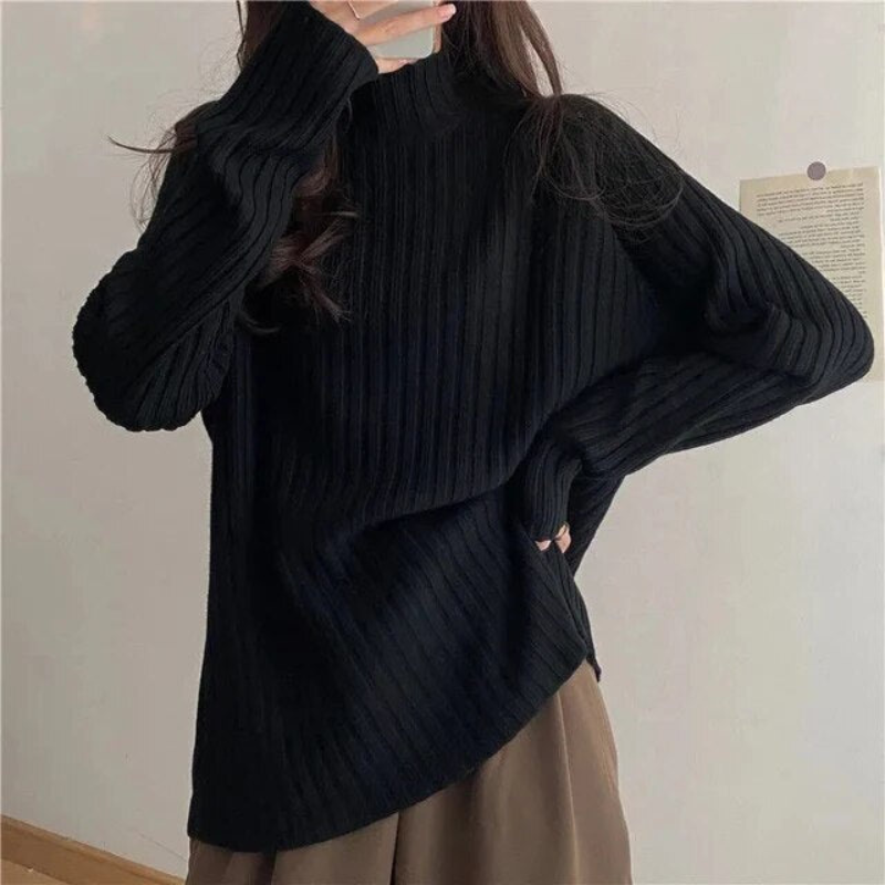 Street Wave High Neck Pullover For Women Cozy Warm Knit Sweater Winter Essential