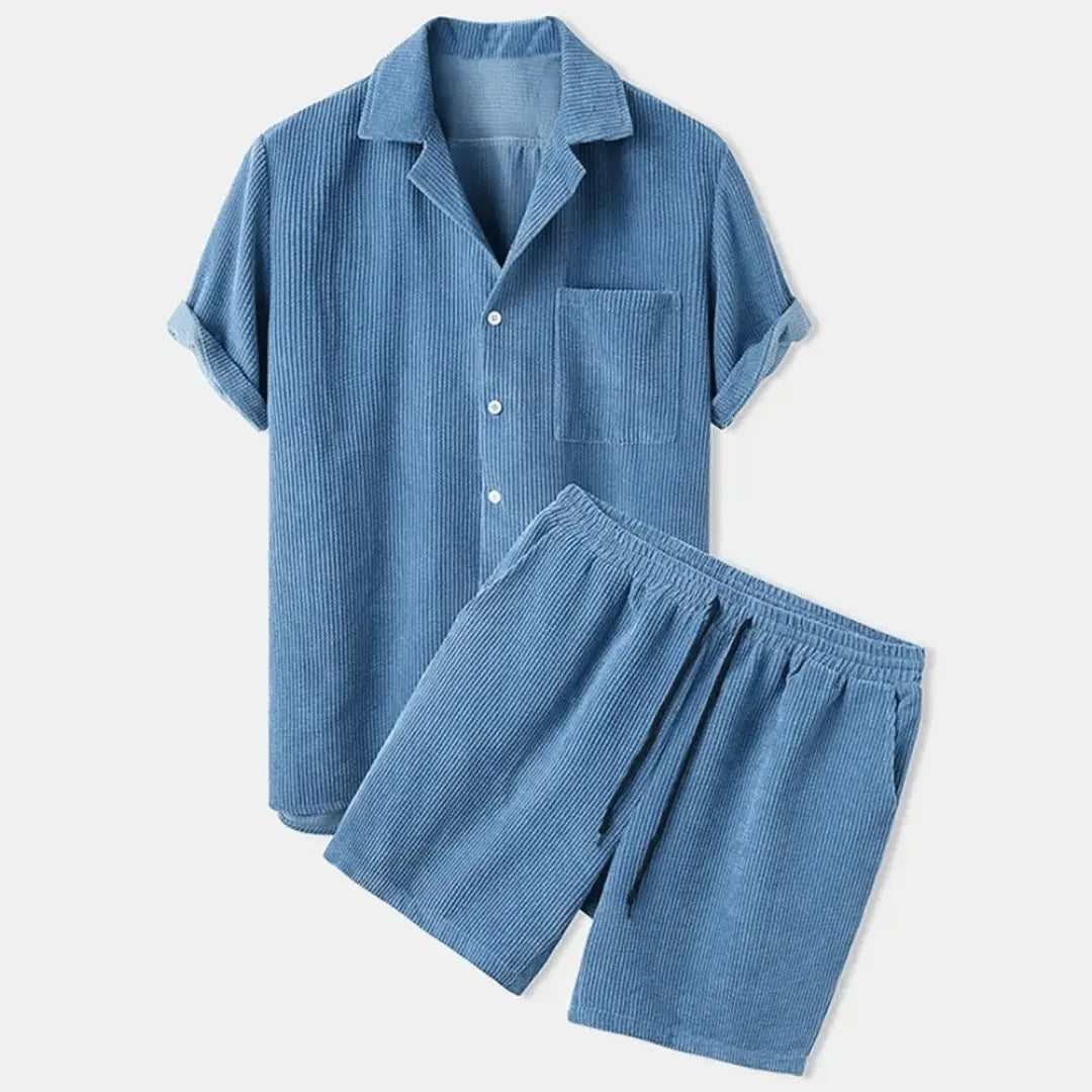 Austin Corduroy Retro Casual Set By Street-Wave Mens Shirt And Shorts Limited Edition Premium Comfort