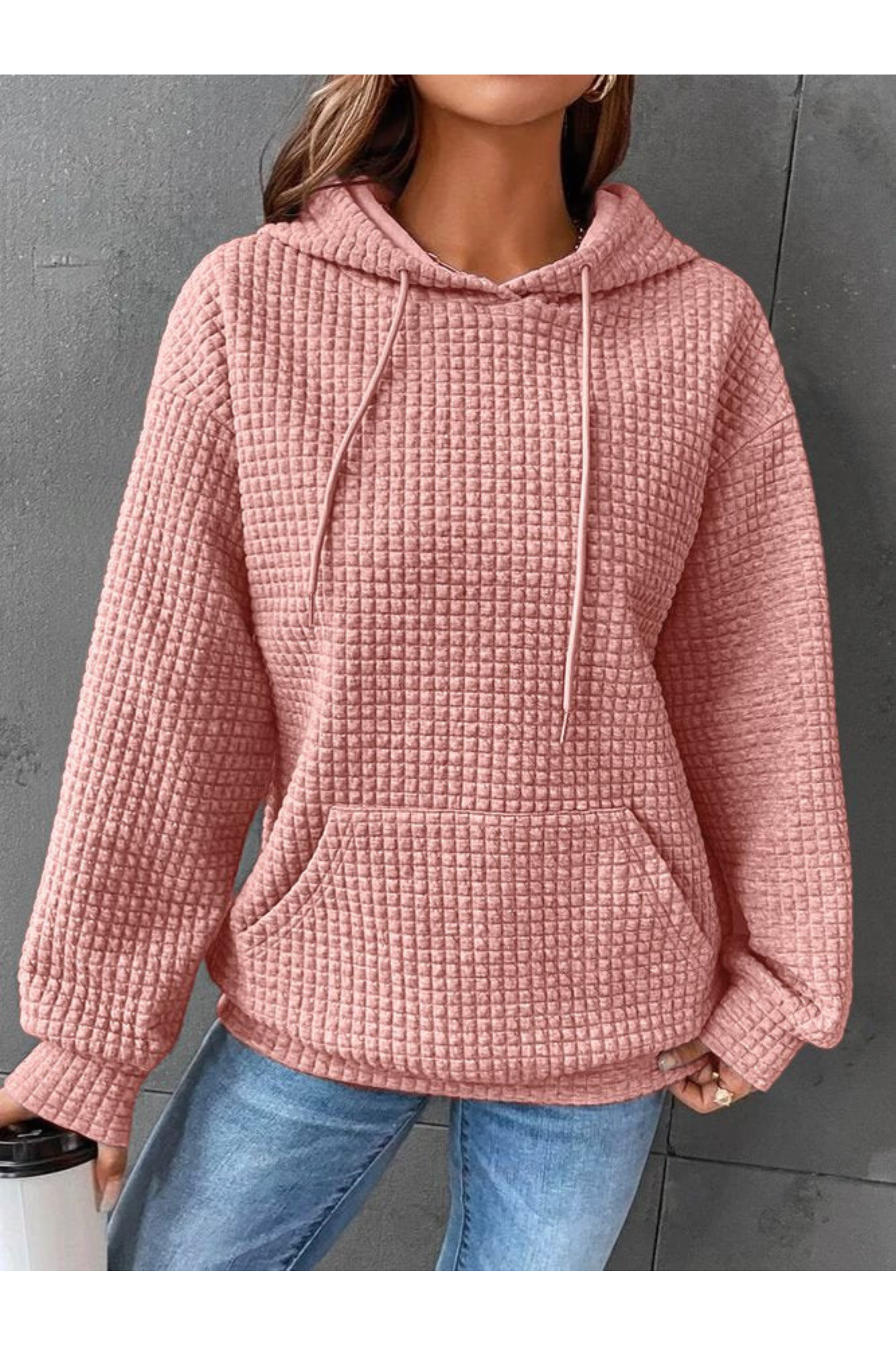 Street-wave Women's Pullover Hoodie - Cozy Waffle Knit Warmth, Everyday Comfort, Stylish Winter Essential