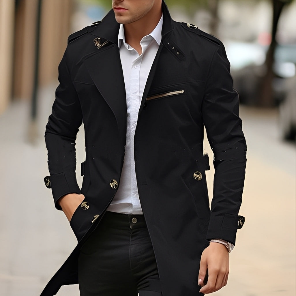 Street-Wave Men's Trench Coat With Reversed Collar For Elegant Classic Style And Modern Sophistication
