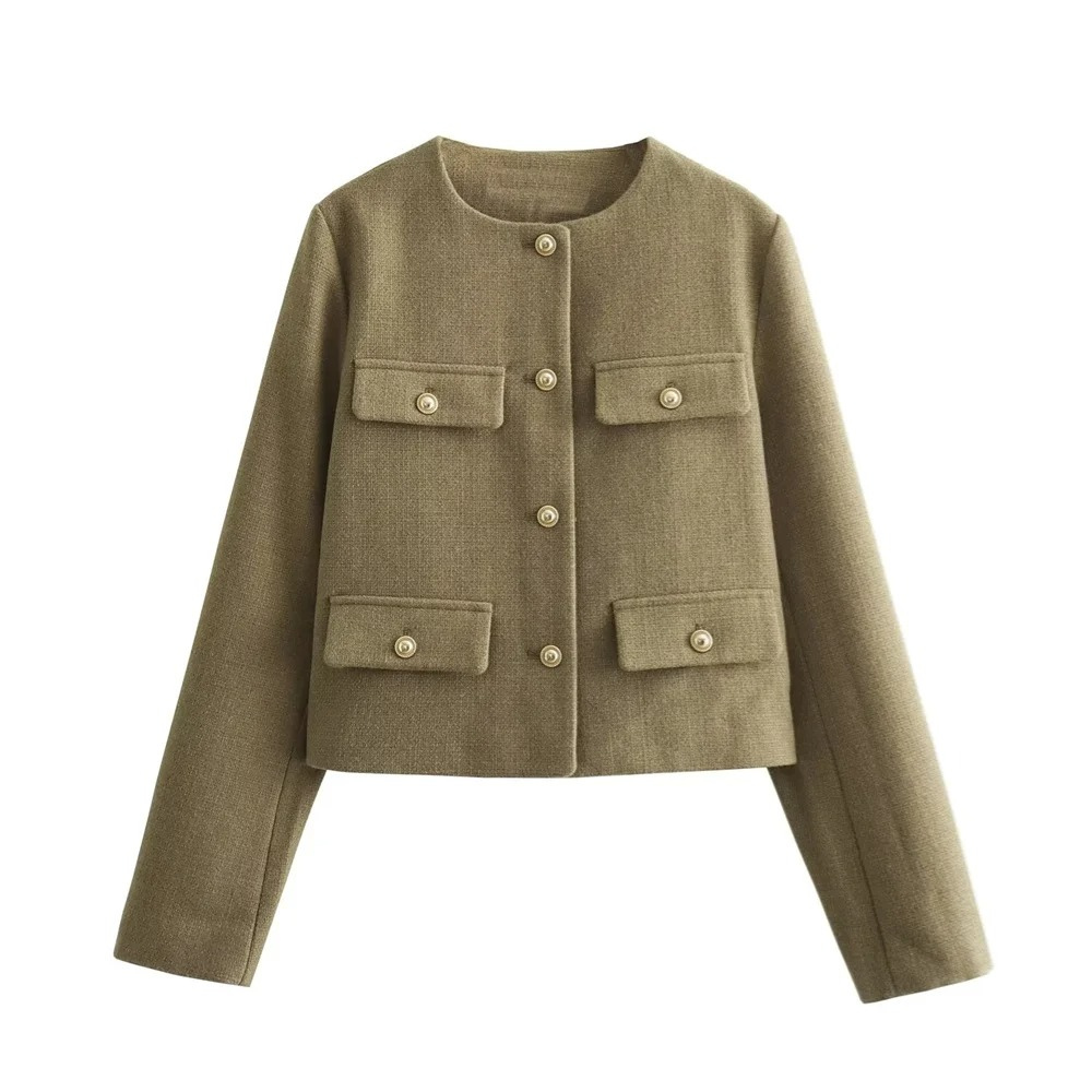 Street-wave Cropped Jacket For Women, Elegant Chic Blazer With Pockets, Modern Wardrobe Essential