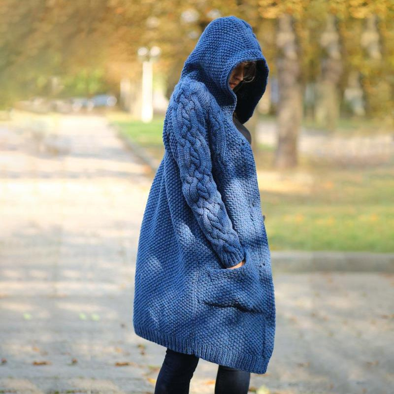Streetwave Hooded Wool Blend Cardigan For Women Cozy Warmth Long Elegant Coat Knit