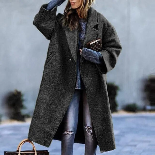 Street-wave Floral Embroidered Coat For Women Elegant Long Wool Blend With Bold Floral Pattern