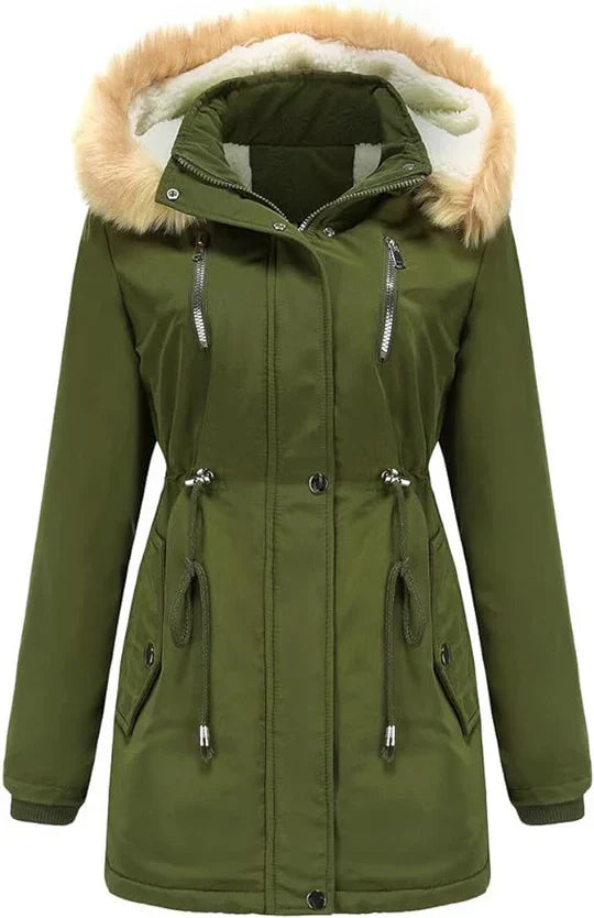 Street-wave Womens Long Parka Coat With Faux Fur Hood And Cozy Fleece Lining For Cold Winter Days