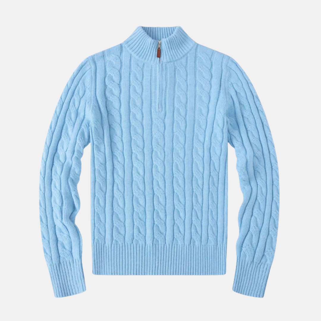 Men's Cable Knit Cotton Half Zip Sweater With Stand Up Collar Street Wave