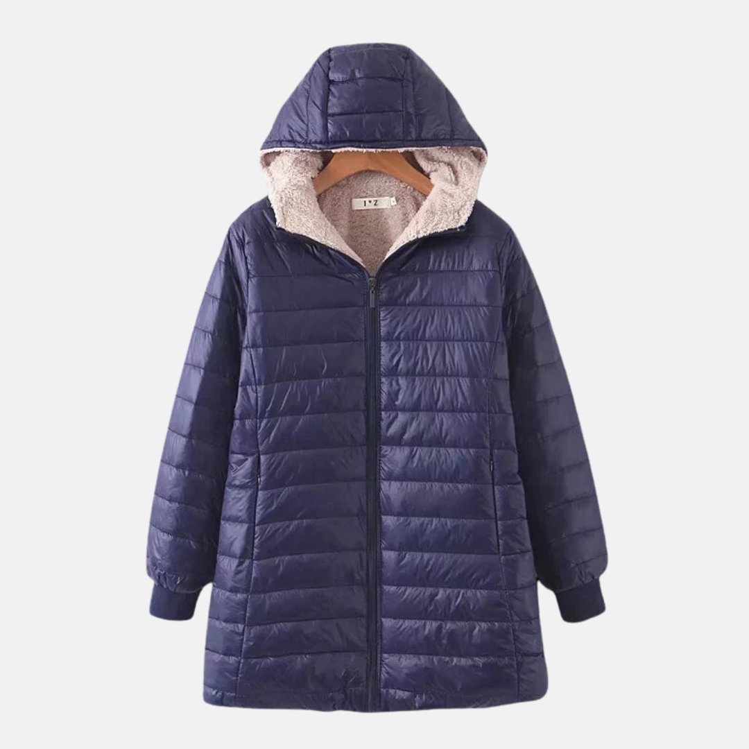 Streetwave Puffer Jacket Hooded Mid Length With Soft Fleece Lining For Women Cozy Warmth And Style