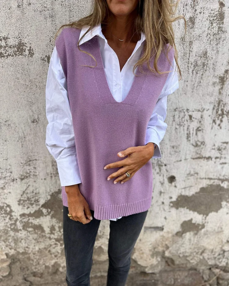 Streetwave Women Knit Vest Layering Essential With V Neck For Timeless Elegant Warmth And Style
