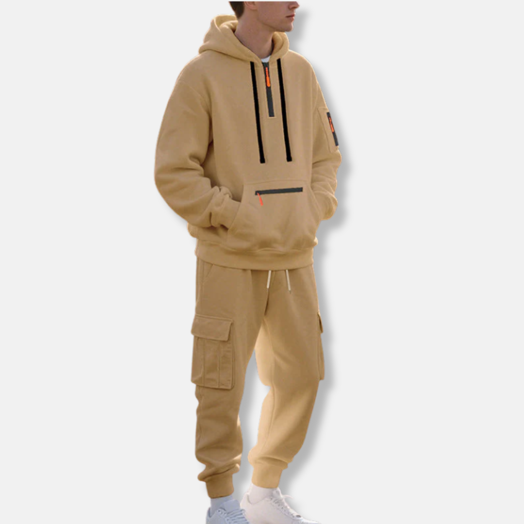 StreetWave Mens Tracksuit Set With Relaxed Fit Hoodie And Cargo Joggers