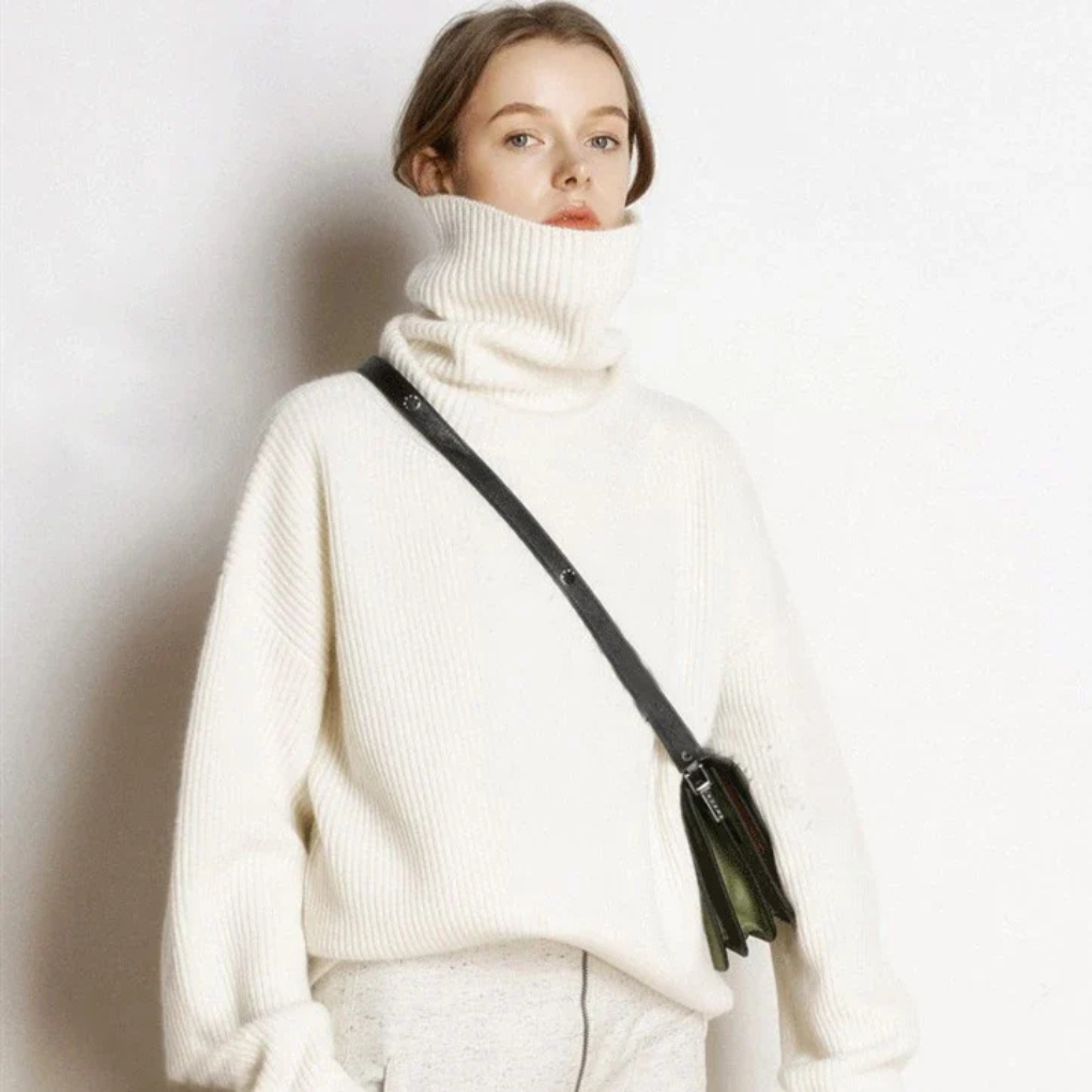 Street Wave Oversized Pullover For Women With High Polo Neck Cozy Autumn Layering Warmth