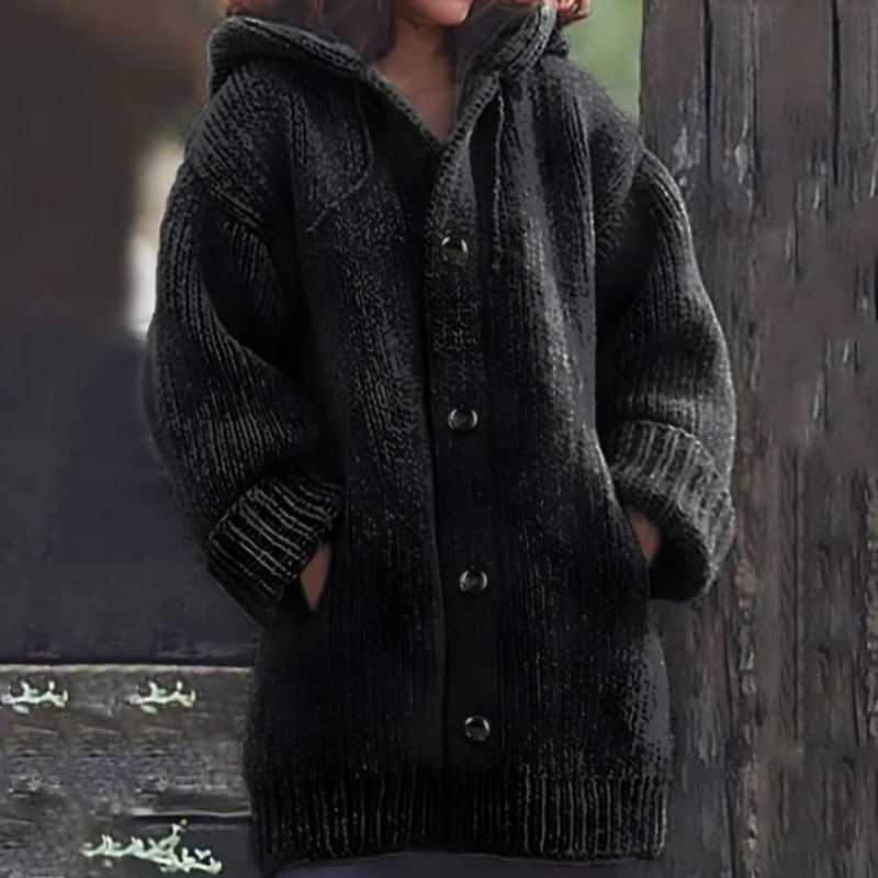 Street-wave Hooded Cardigan for Women - Thick Oversized Knit with Cozy Warmth and Relaxed Fit