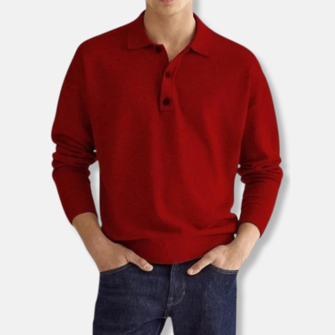Street Wave Mens Cotton Blend Polo Collar Sweater Long Sleeve Relaxed Fit