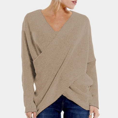 Street Wave Women's Ribbed Wrap Sweater With V Neck Elegant Flattering Fit For Casual Or Festive Wear