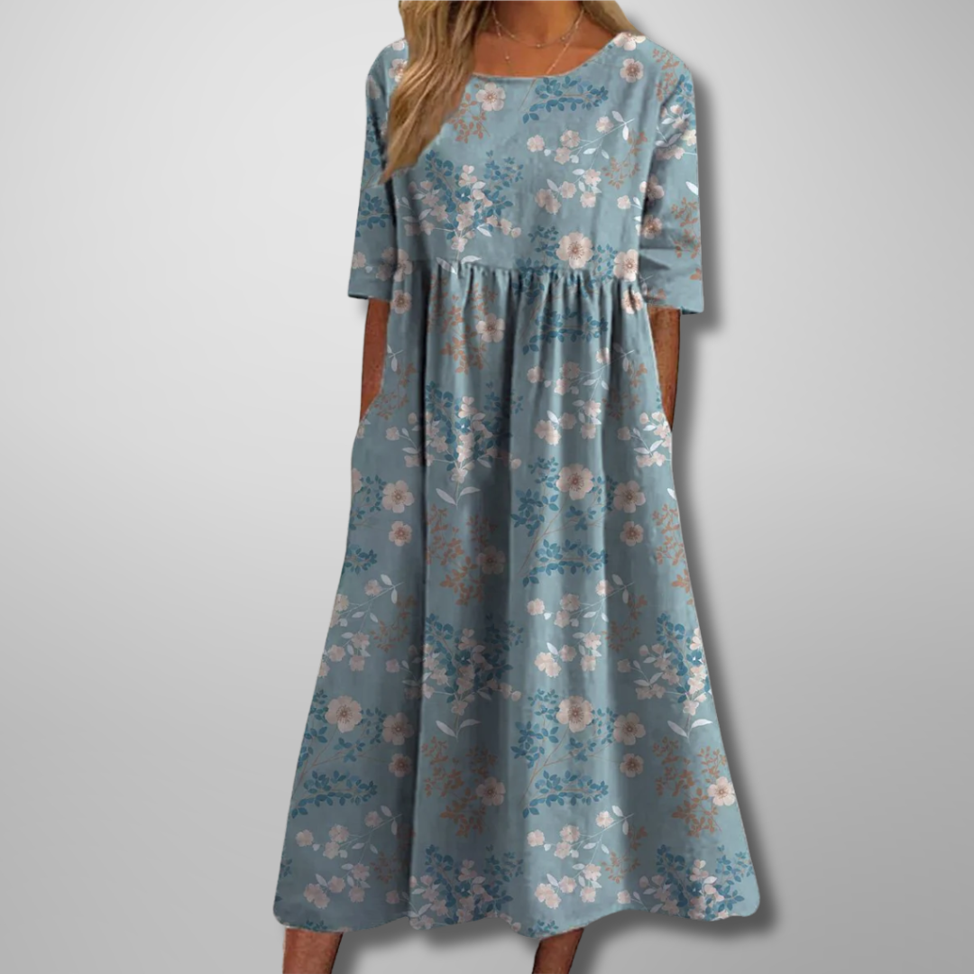 Women's Floral Midi Dress with Relaxed Fit and Soft Fabric
