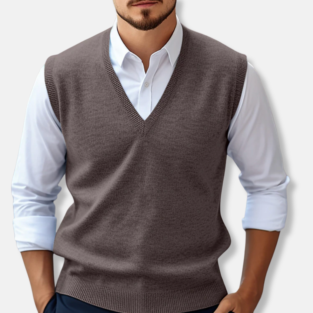 Joshua Ribbed V-Neck Sleeveless Sweater Vest For Men Regular Fit Hundred Percent Cotton Knit Layering