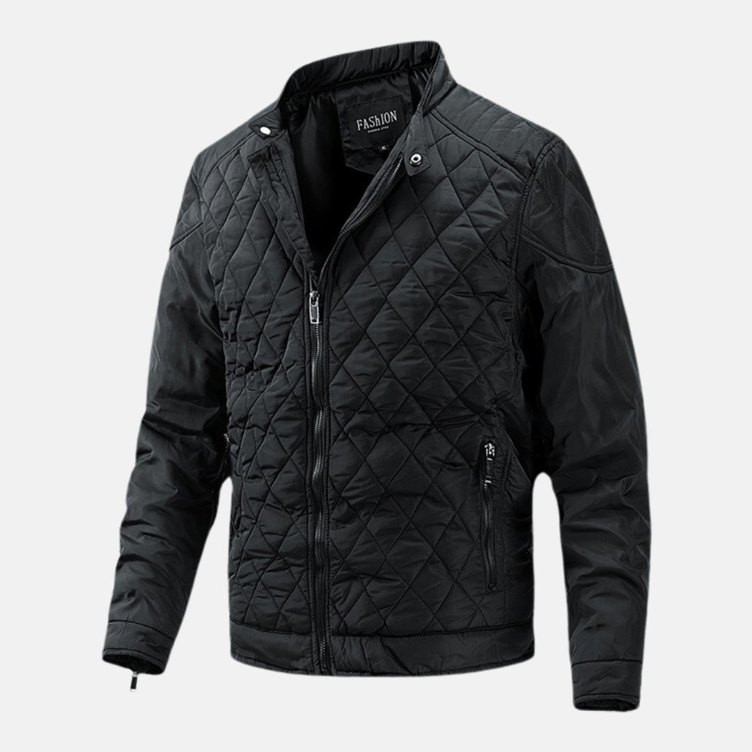 Men's Wool Blend Quilted Jacket With Diamond Quilted Pattern Slim Fit Stand Collar Winter Coat Street-Wave