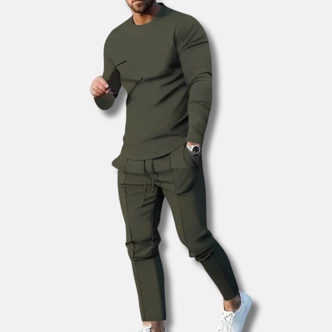 Men's Two Piece Sweatsuit Set Slim Fit Cotton Blend Crew Neck Drawstring Pants Everyday Comfort