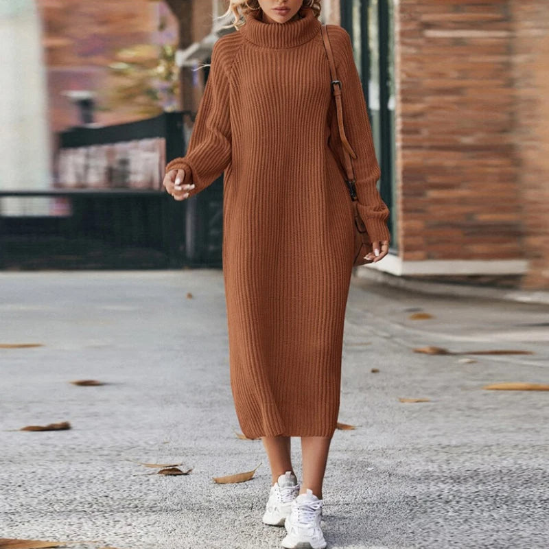 Street-Wave Cozy Maxi Sweater Dress With Collar For Women Relaxed Knit Comfort And Style