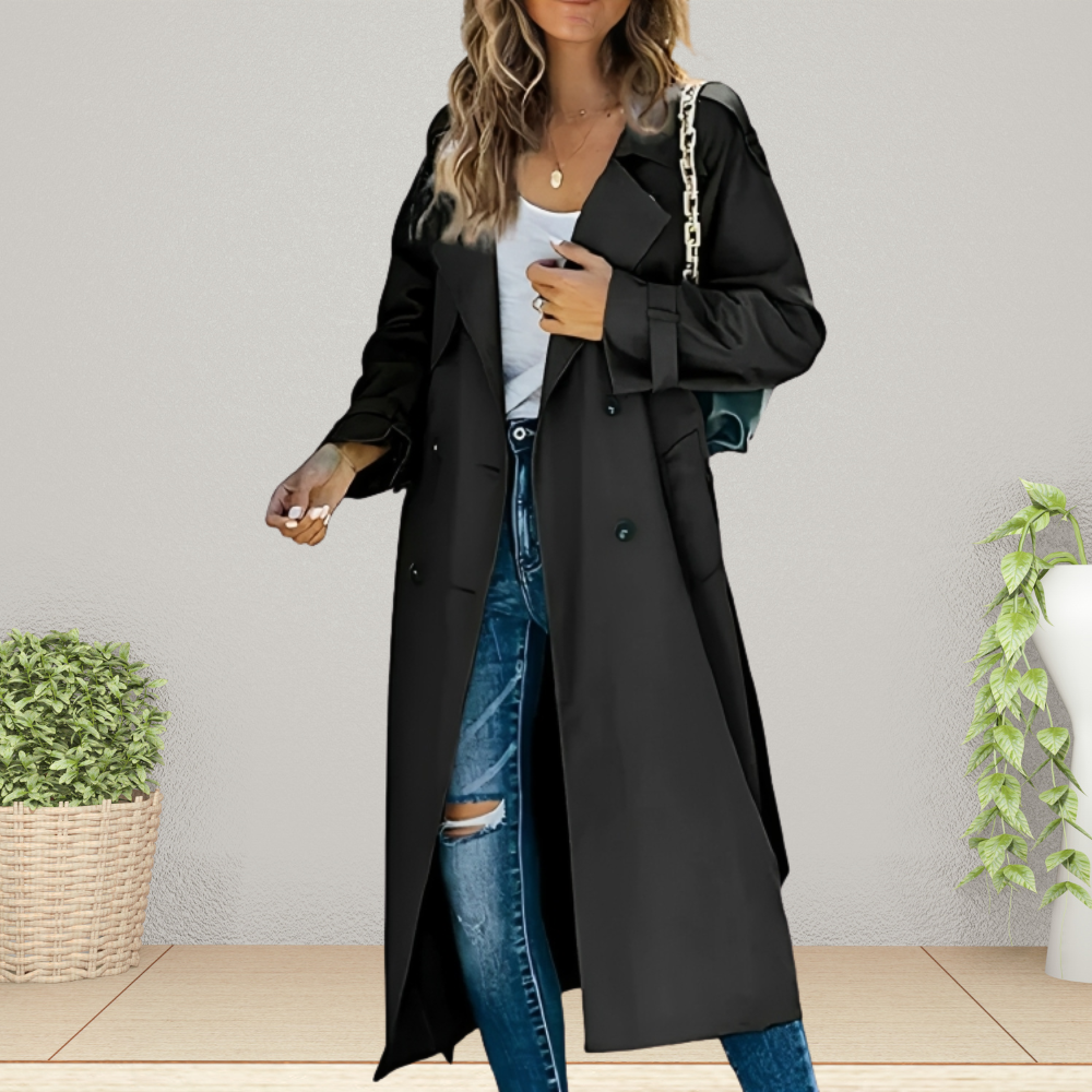 Street-Wave Charlie Women Double-Breasted Long Trench Coat Timeless Polished
