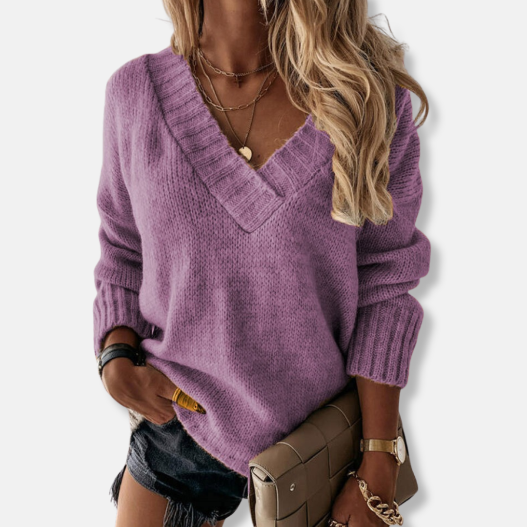 Nordisk-Flair Women Knit Sweatshirt Relaxed Fit Deep V Neck