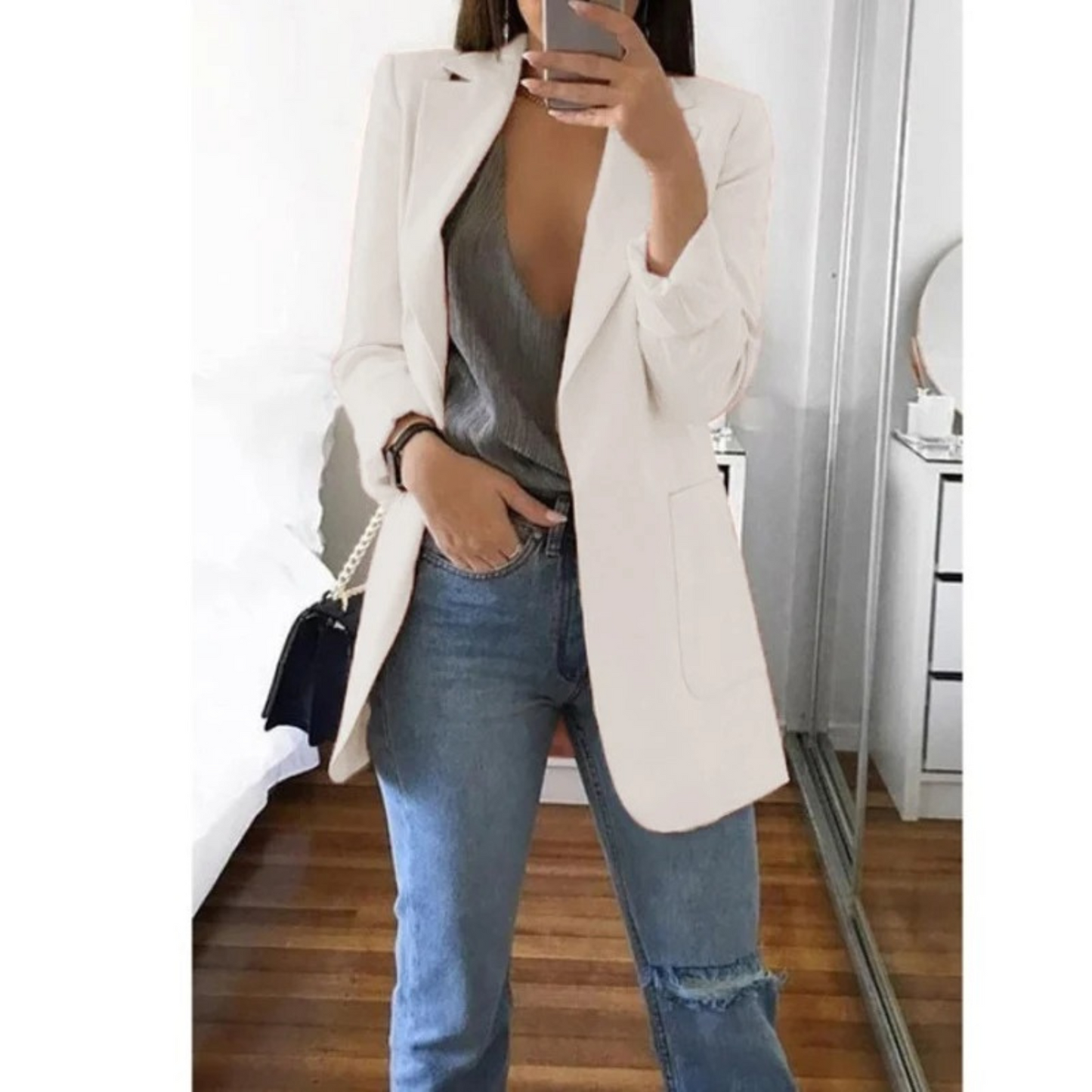 Street-Wave Women Blazer Khaki Lightweight Elegant Tailored Jacket For Everyday Style