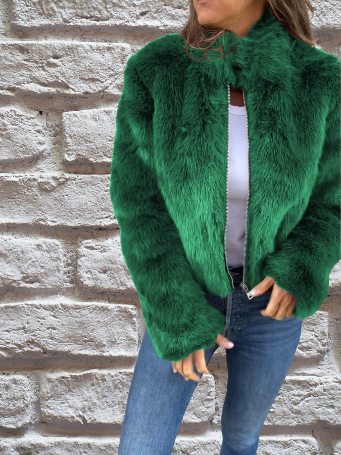 Street-Wave Velvet Plush Jacket For Women Soft Cozy Glam High Collar Luxury Outerwear