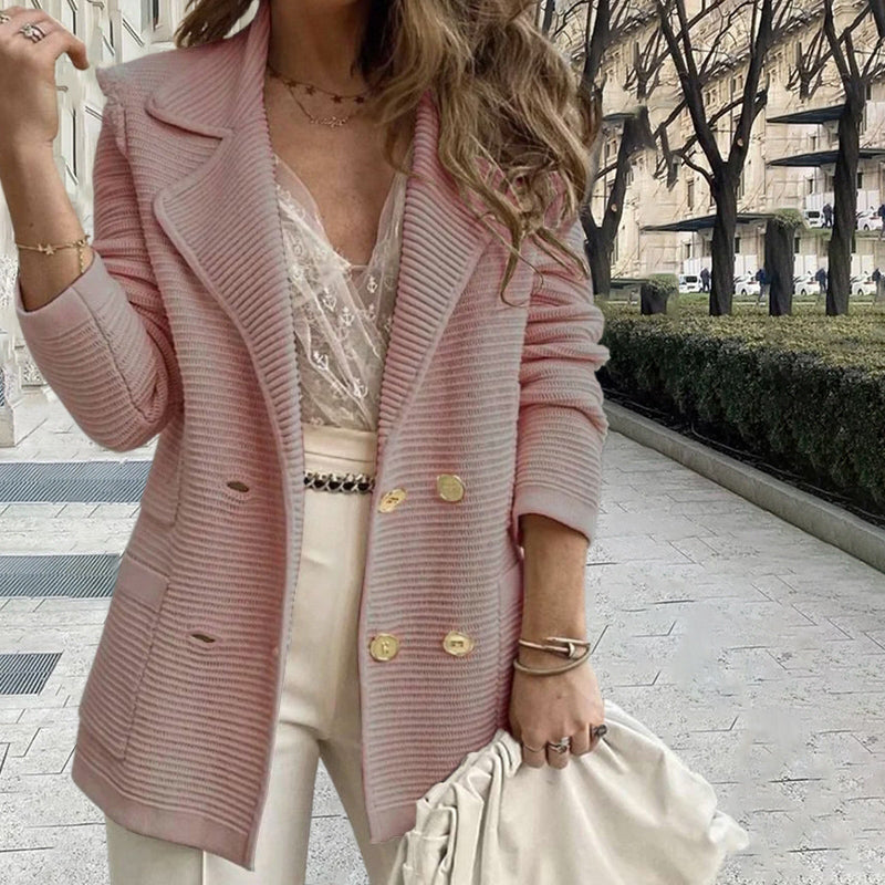 Street-Wave Women's Solid Color Long Coat With Notch Lapel Button Front Pockets All Season
