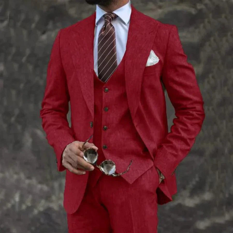 Carson Mens Three Piece Linen Blend Suit Street Wave Lightweight For Weddings