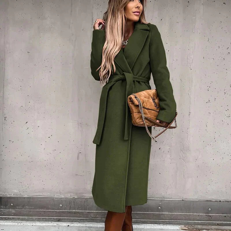 Street-Wave Long Wool Coat For Women Belted Winter Elegance Versatile Must-Have Essential