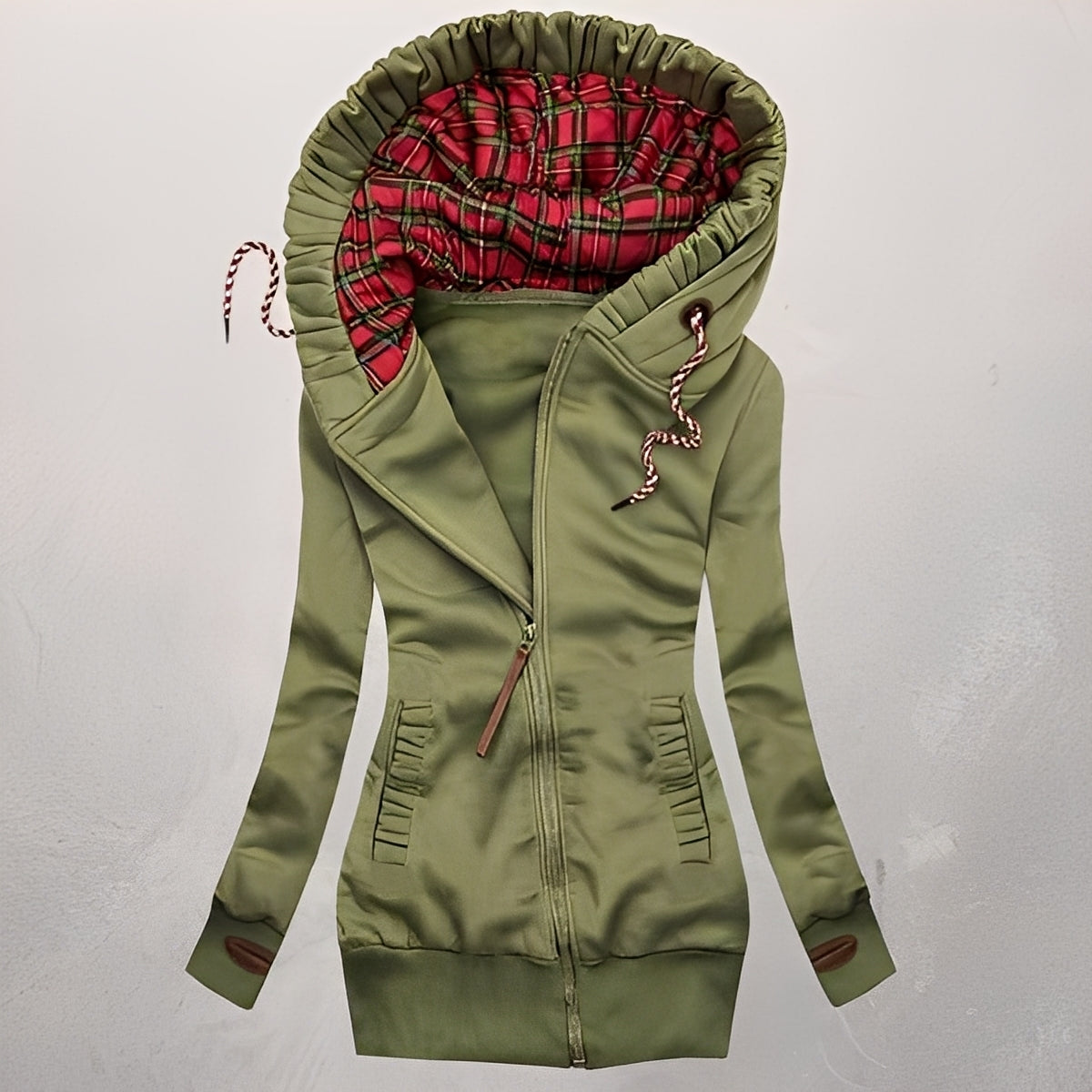 Streetwave Slim Fit Jacket For Women Stylish Cozy Warm Outerwear With Plaid Lined Hood