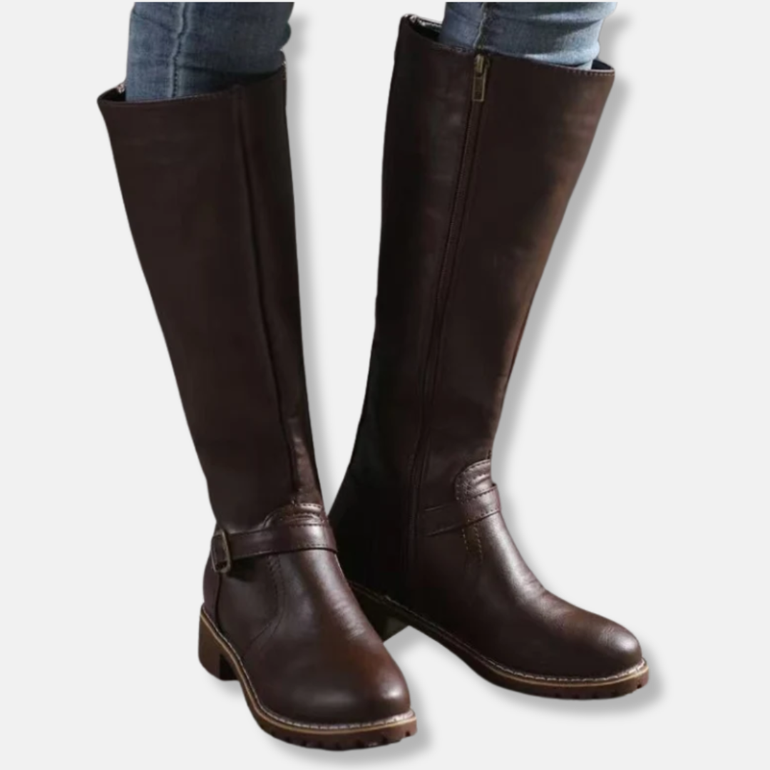 Street-Wave Leather-Effect Knee-High Boots For Women Zips