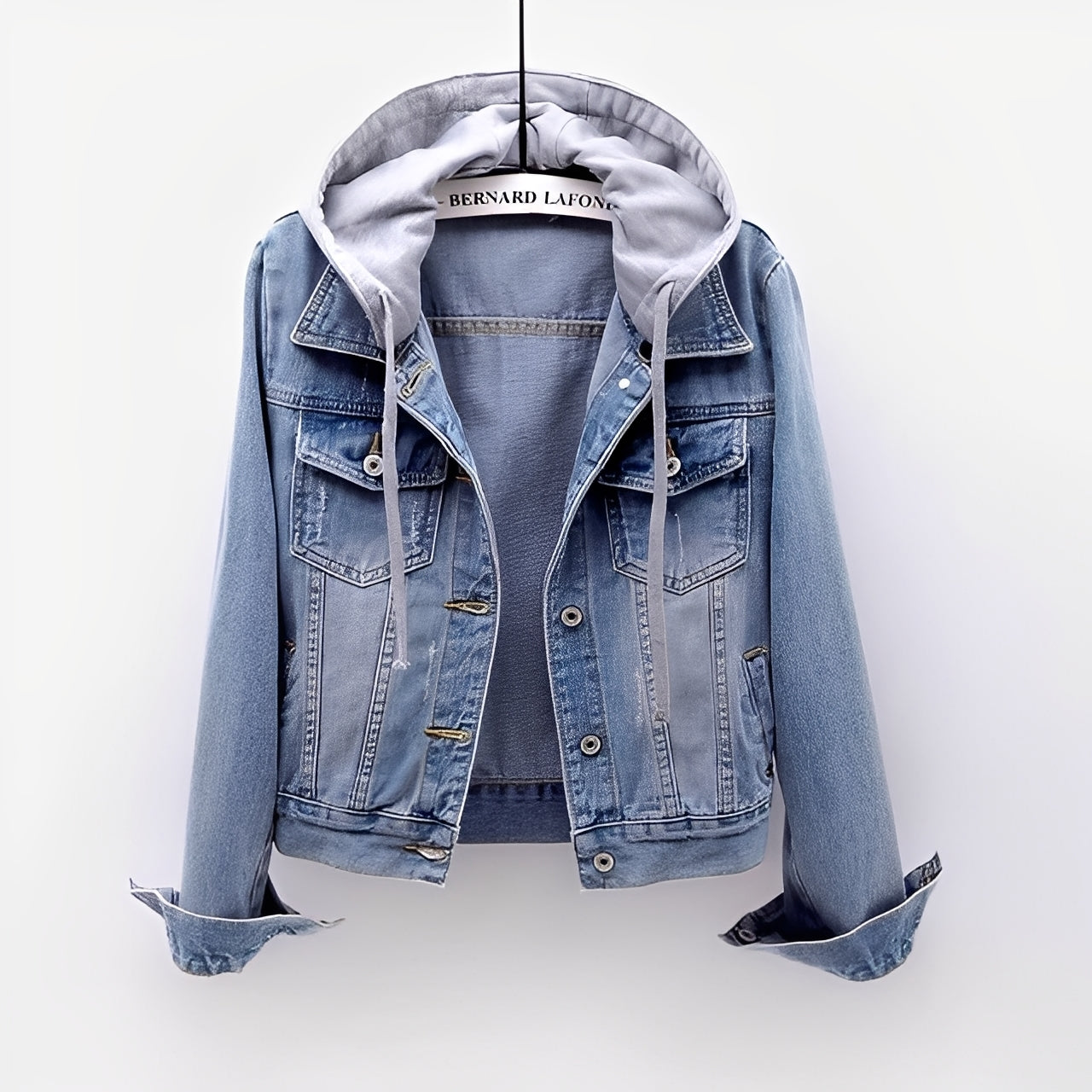 Street-wave Denim Jacket With Detachable Hood For Women Versatile Chic Outerwear