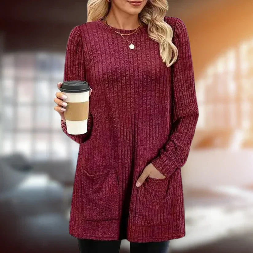 Street-Wave Womens Elegant Knit Pullover With Front Pockets Long Silhouette Cardigan